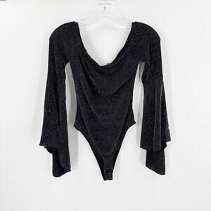 Fashion Nova Metallic Off The Shoulder Flared Sleeves Bodysuit Medium FLAWED